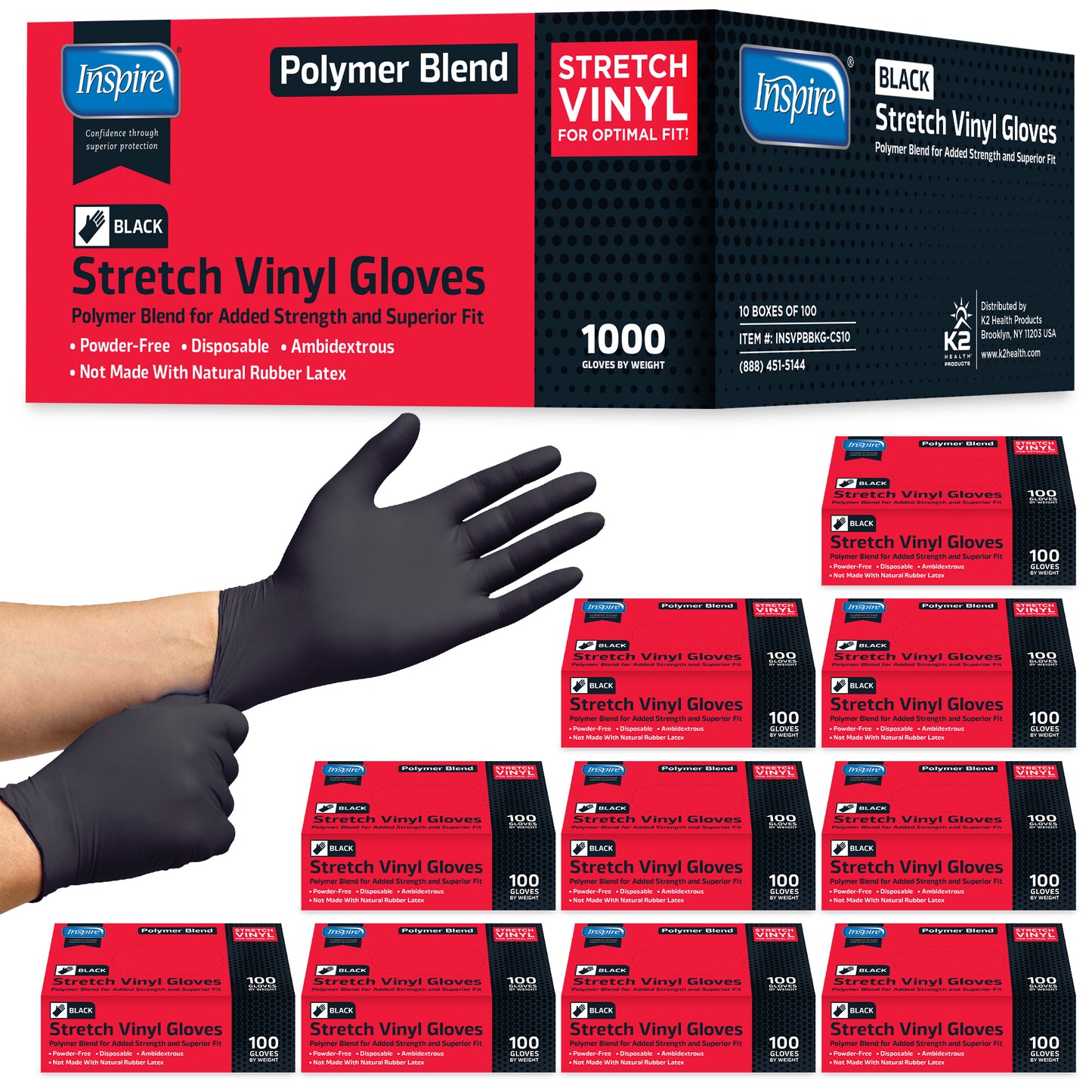 Inspire Black Vinyl Gloves Case of 1000