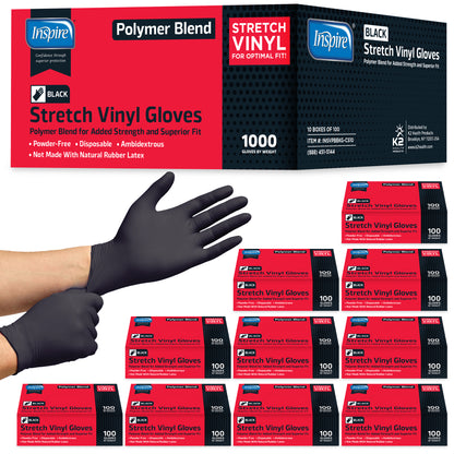 Inspire Black Vinyl Gloves Case of 1000