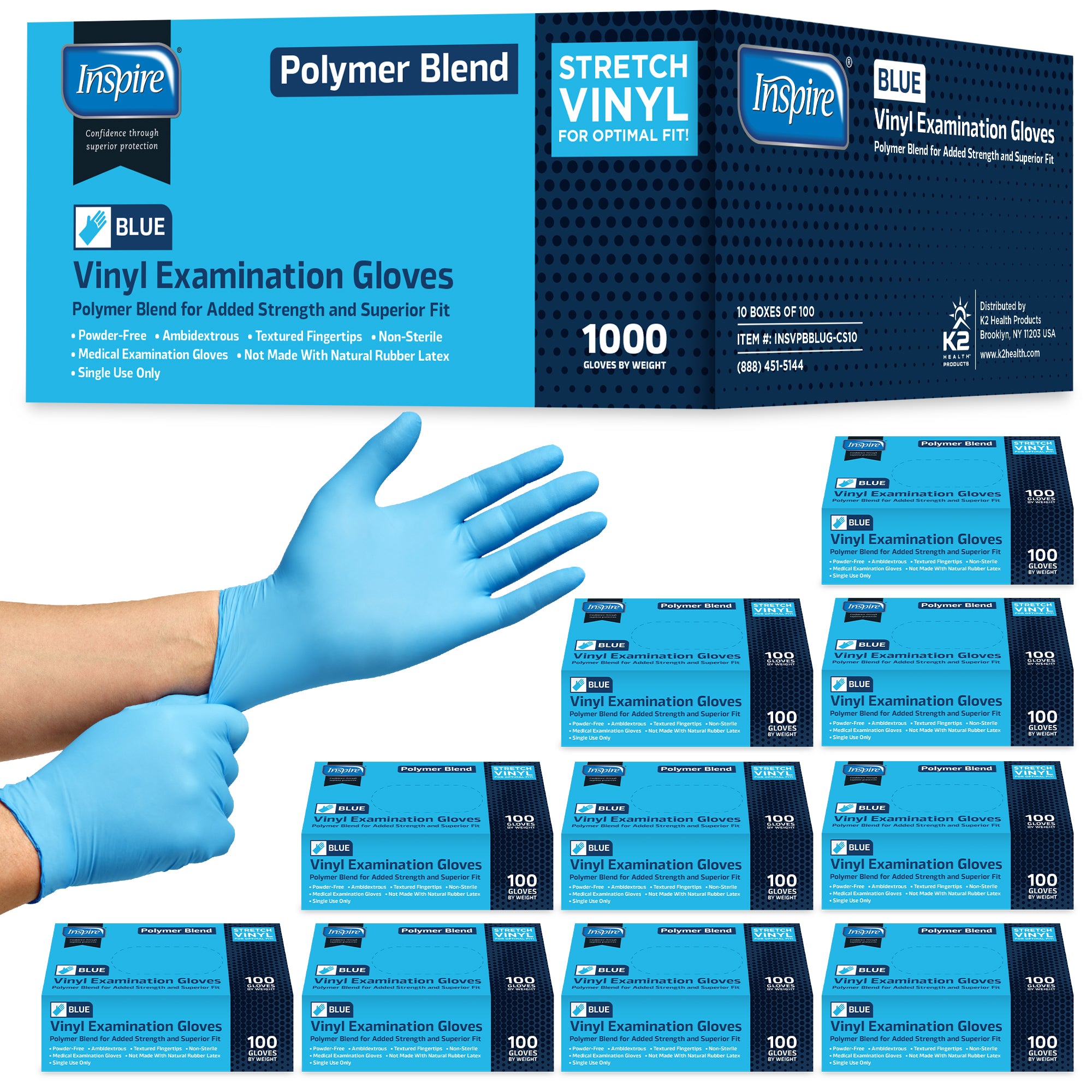 Inspire Nitrile-Vinyl Blend Exam Gloves 1000 Count