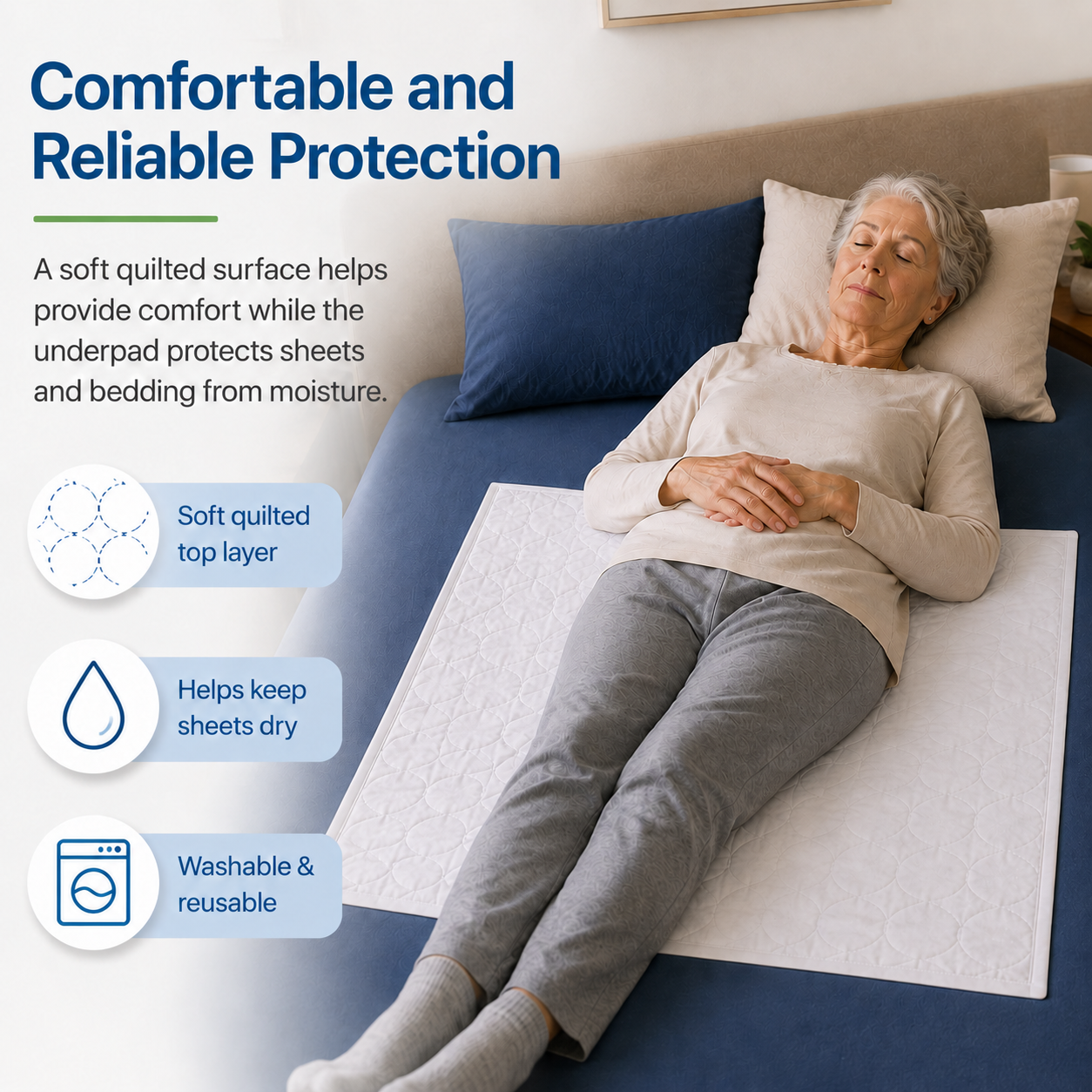 Inspire Washable Reusable Incontinence Underpad, 30 Inches X 34 Inches White