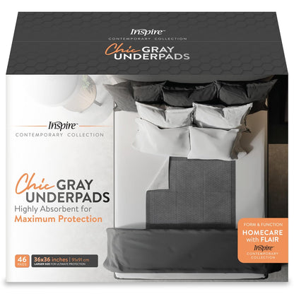 Inspire Ultra Underpads | Chucks for Adult Incontinence | Chic Gray Modern Design "36 X 36"