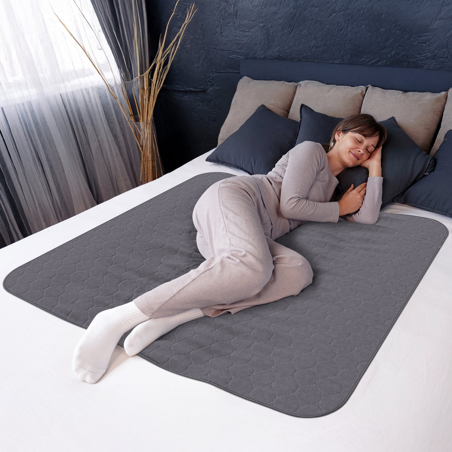 Inspire Stain Hiding Gray Washable and Reusable Incontinence Bed Pads for Adults