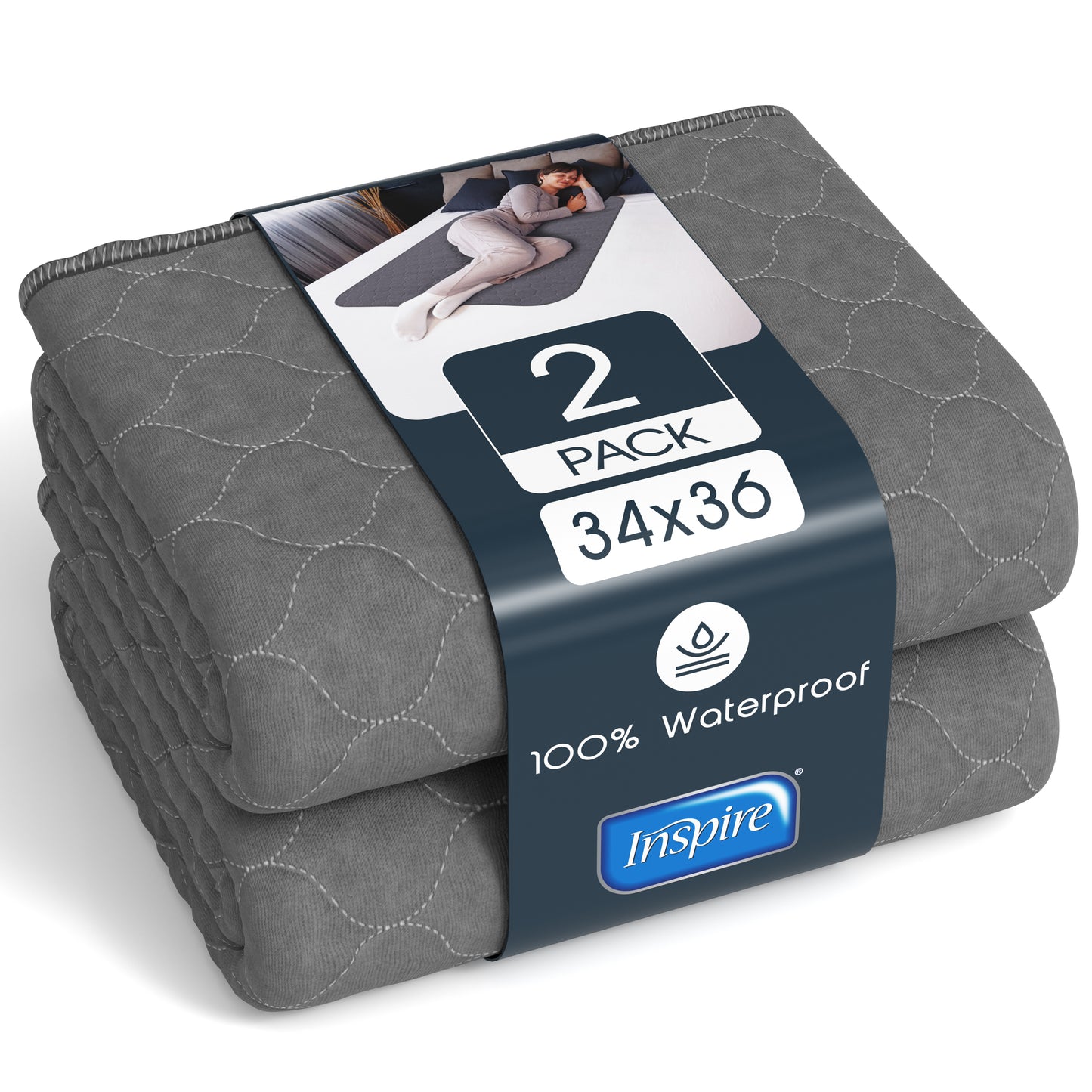 Inspire Stain Hiding Gray Washable and Reusable Incontinence Bed Pads for Adults