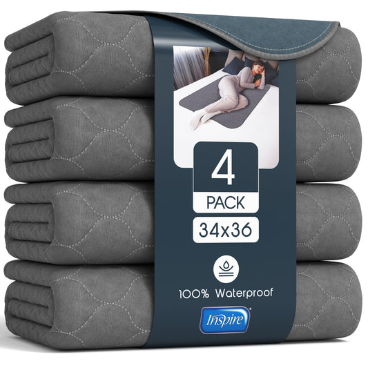 Inspire Stain Hiding Gray Washable and Reusable Incontinence Bed Pads for Adults