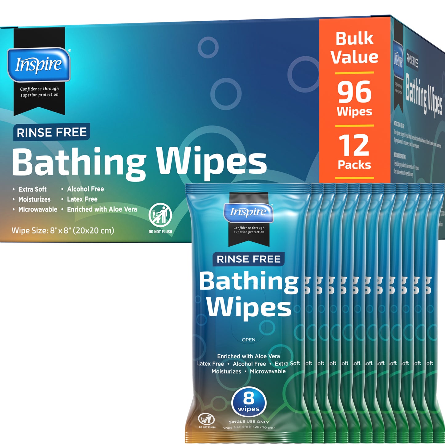 Inspire Thick Rinse Free Body Wash Wipes