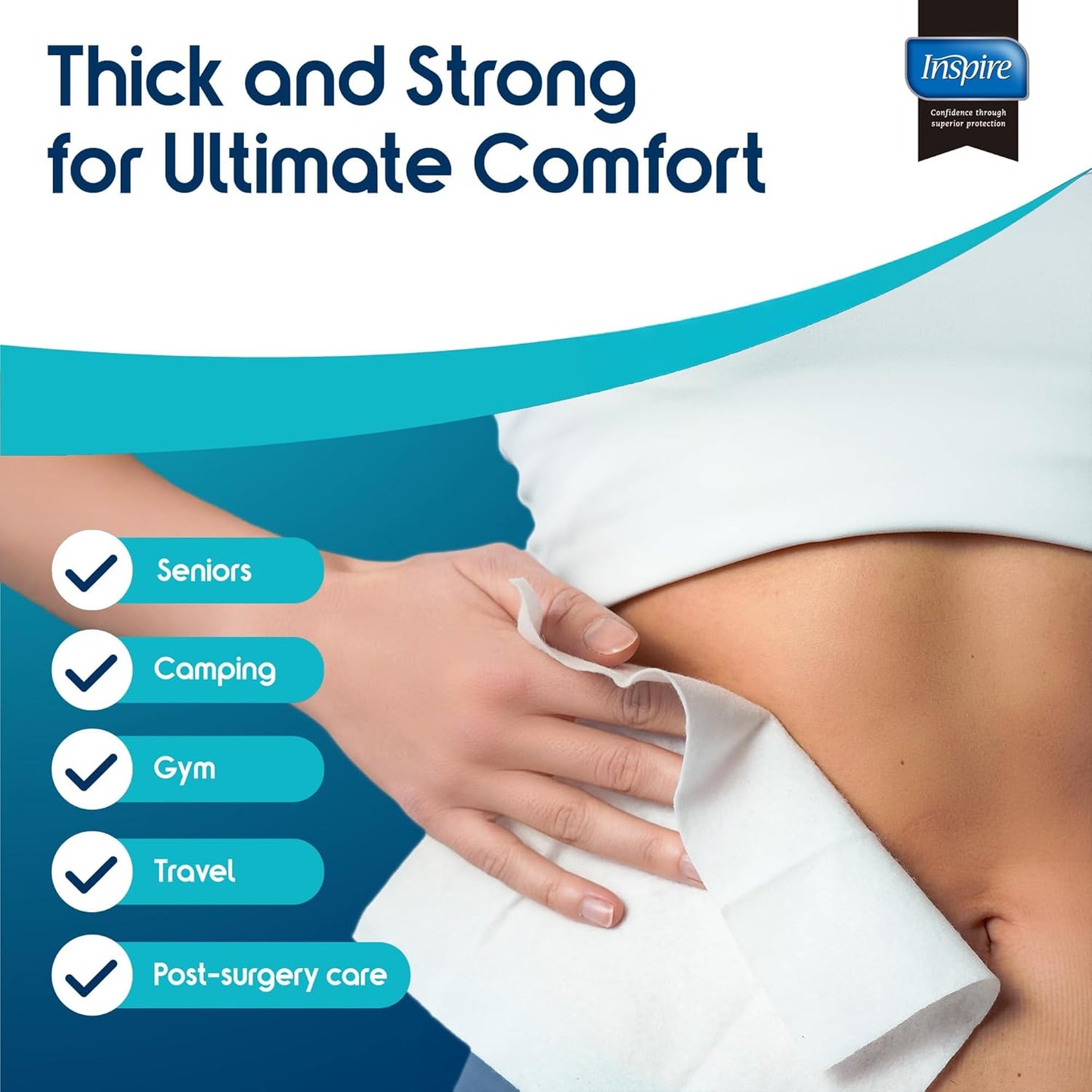 Inspire Thick Rinse Free Body Wash Wipes