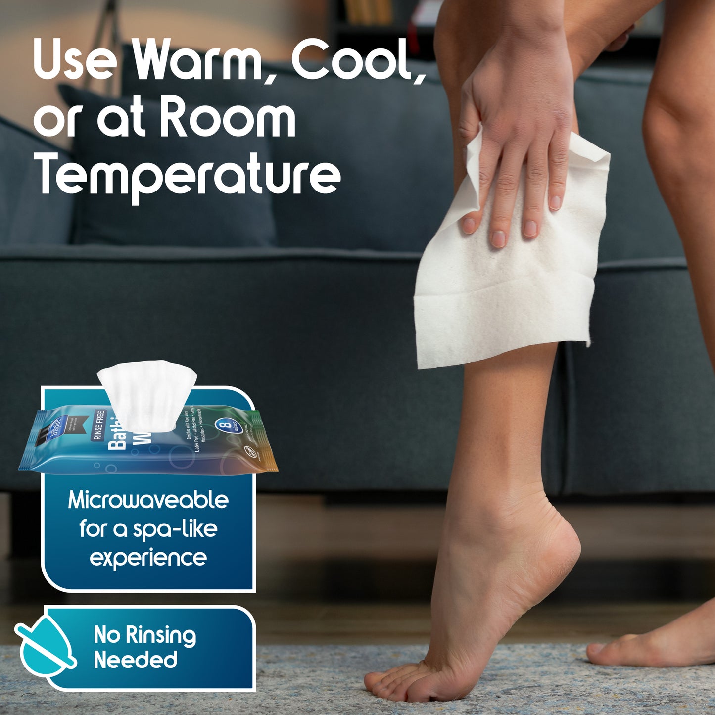 Inspire Thick Rinse Free Body Wash Wipes