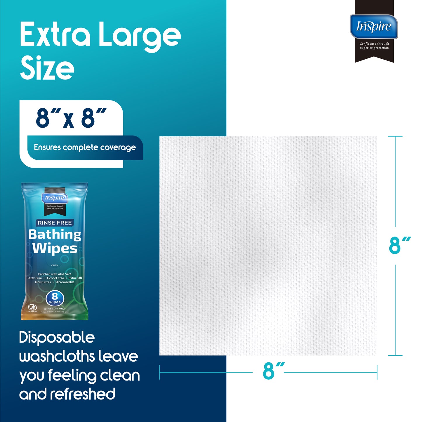 Body Wipes for adults bathing Rinse Free | Adult Wash Cloths Extra Large, Bathing Wipes for Incontinence, 8"x 8" In (192 count Bulk Pack)