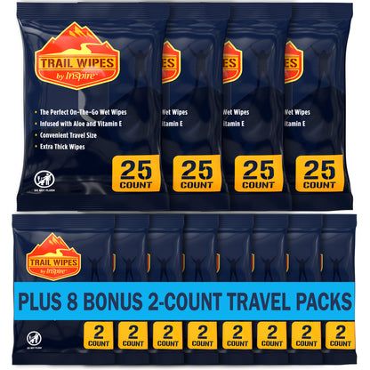 Inspire Trail Wipes | Camping Wipes Body Wipes Adults | Biodegradable Wipes For Camping, Travel, Gym