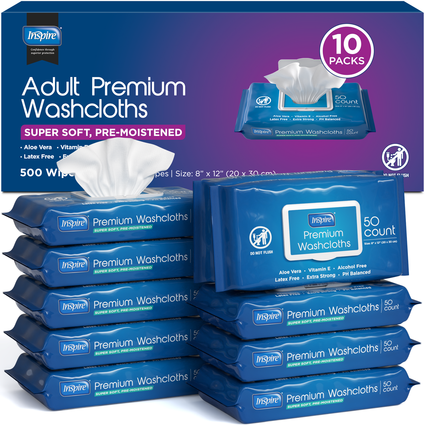 Inspire Adult Wash Cloths 500 Count