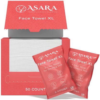 Asara Disposable Face Towel XL Facial Cleansing Wipes (50 Count)