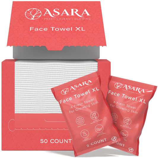 Asara Disposable Face Towel XL Facial Cleansing Wipes (50 Count)