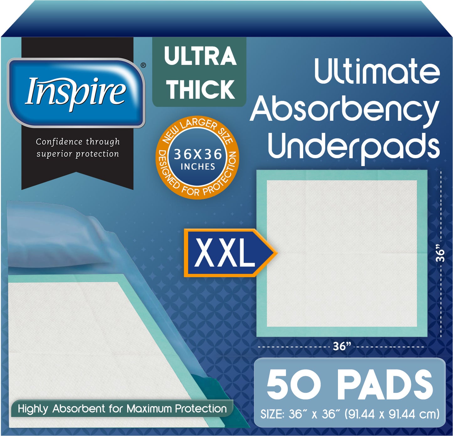 Inspire Bed Pads Extra Large Super Absorbent Underpads for Chronic Incontinence 36 x 36 in.