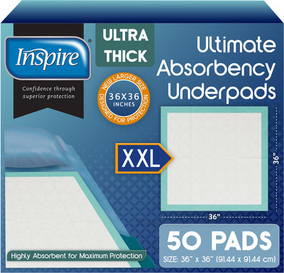 Inspire Bed Pads Extra Large Super Absorbent Underpads for Chronic Incontinence 36 x 36 in.