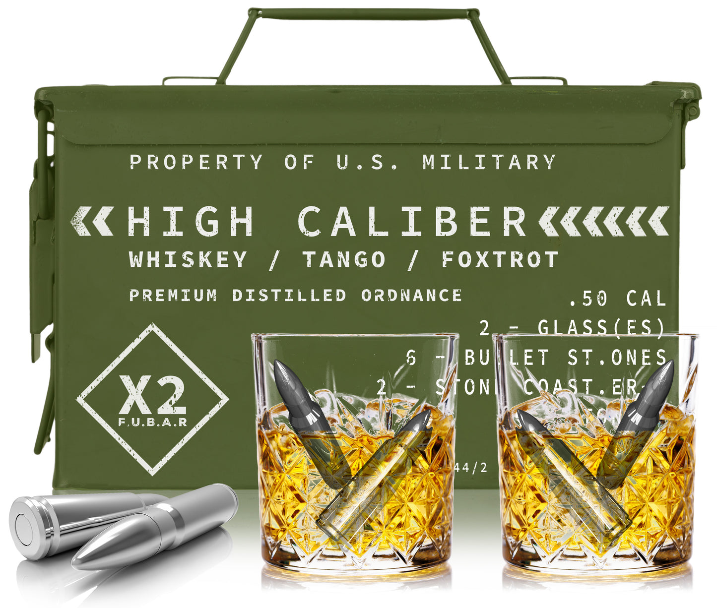 Titan LSO Whiskey Glasses and Whiskey Stones in Tactical Box Display