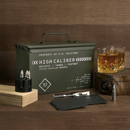  Whiskey Glasses and Whiskey Stones in Tactical Box 