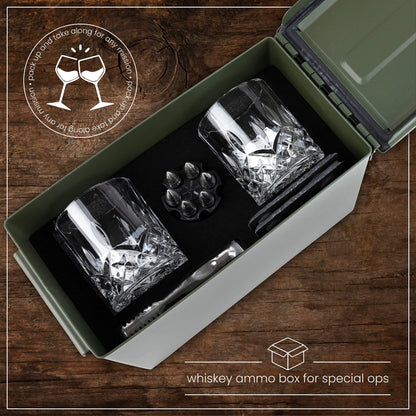  Whiskey Glasses and Whiskey Stones in Tactical Box 