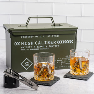  Whiskey Glasses and Whiskey Stones in Tactical Box 